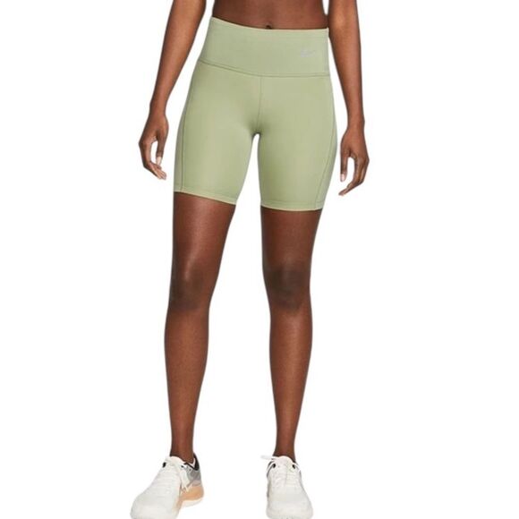 Nike Shorts Bike 7” Running Pocket Ribbed Panel Dri Fit Athletic Pistachio M - Picture 1 of 15